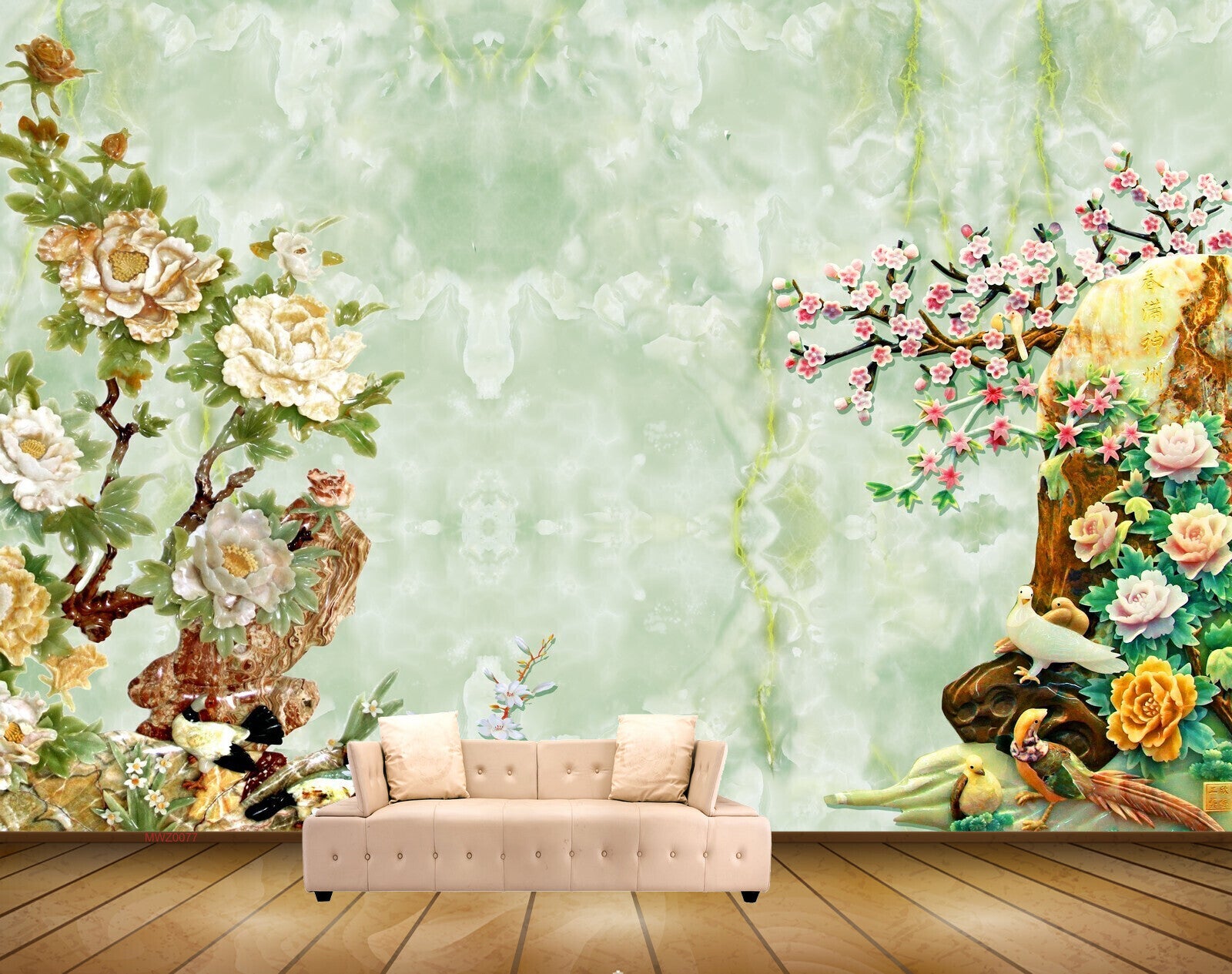 Avikalp MWZ0077 White Pink Flowers Birds HD Wallpaper Avikalp MWZ0077 White Pink Flowers Birds HD Wallpaper