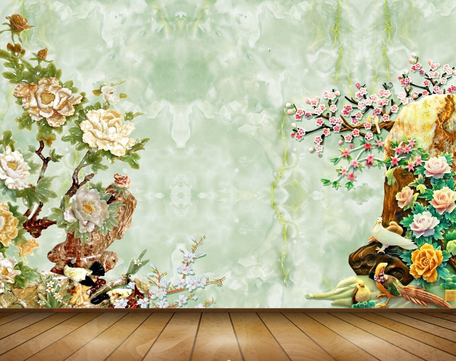 Avikalp MWZ0077 White Pink Flowers Birds 3D HD Wallpaper Avikalp MWZ0077 White Pink Flowers Birds 3D HD Wallpaper