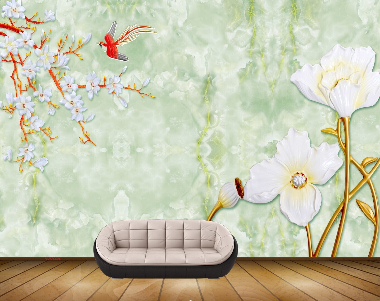 Avikalp MWZ0080 White Flowers Birds Creepers HD Wallpaper Avikalp MWZ0080 White Flowers Birds Creepers HD Wallpaper