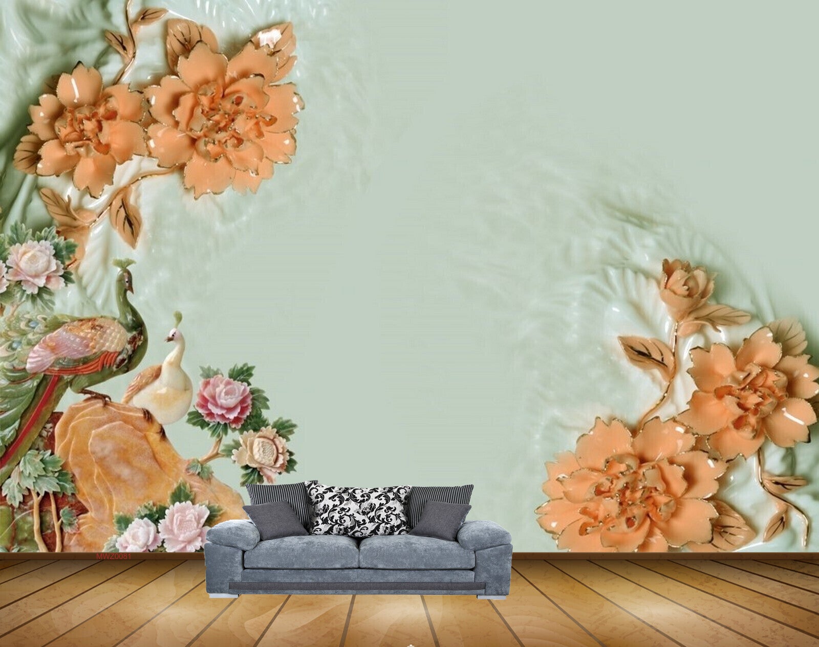 Avikalp MWZ0081 Pink Orange Flowers Peacocks 3D HD Wallpaper Avikalp MWZ0081 Pink Orange Flowers Peacocks 3D HD Wallpaper