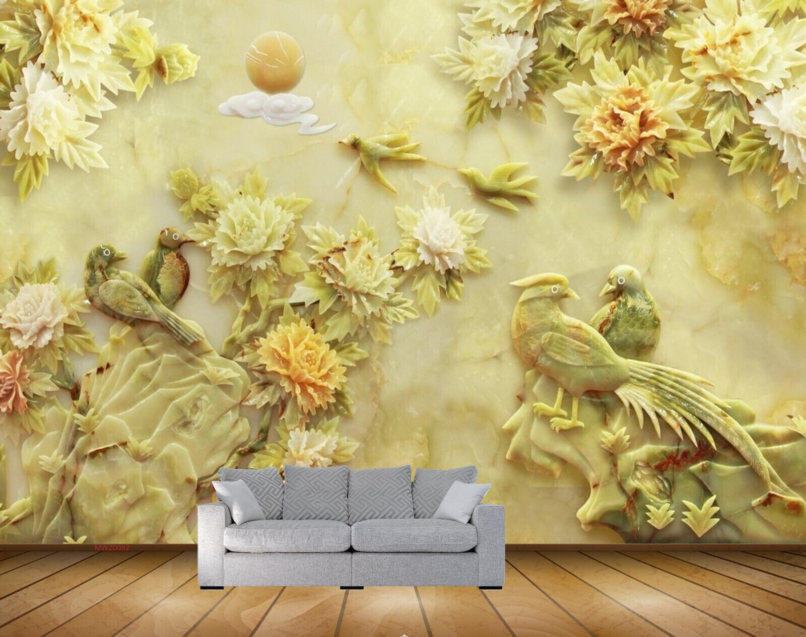 Avikalp MWZ0082 White Green Birds Flowers Sun Plants 3D HD Wallpaper Avikalp MWZ0082 White Green Birds Flowers Sun Plants 3D HD Wallpaper