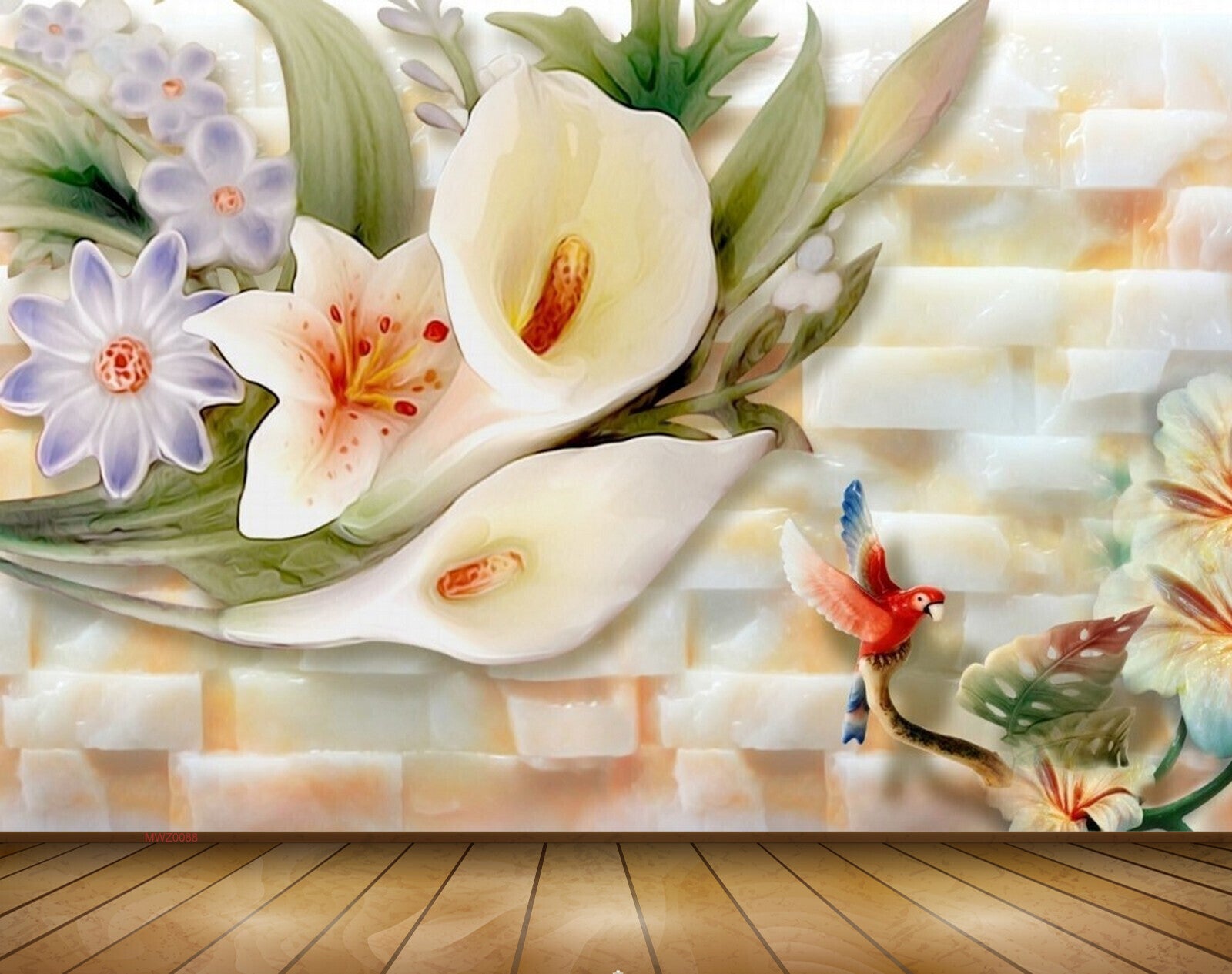 Avikalp MWZ0088 White Purple Tulips Flowers Birds 3D HD Wallpaper Avikalp MWZ0088 White Purple Tulips Flowers Birds 3D HD Wallpaper