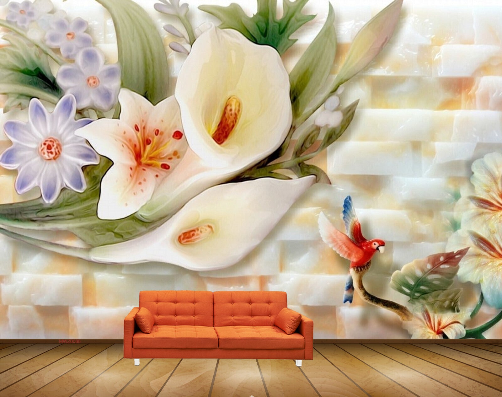 Avikalp MWZ0088 White Purple Tulips Flowers Birds 3D HD Wallpaper Avikalp MWZ0088 White Purple Tulips Flowers Birds 3D HD Wallpaper