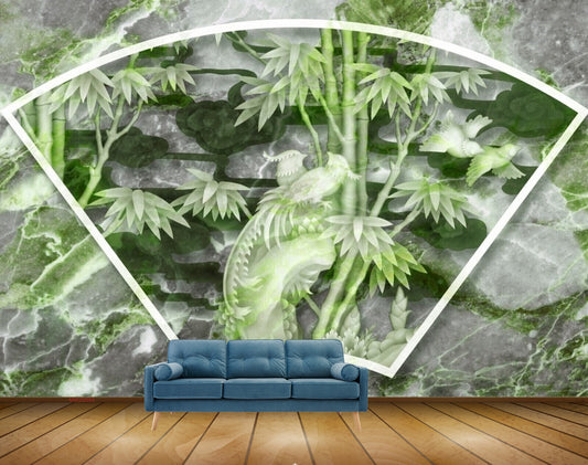 Avikalp MWZ0093 Green White Plants Birds HD Wallpaper