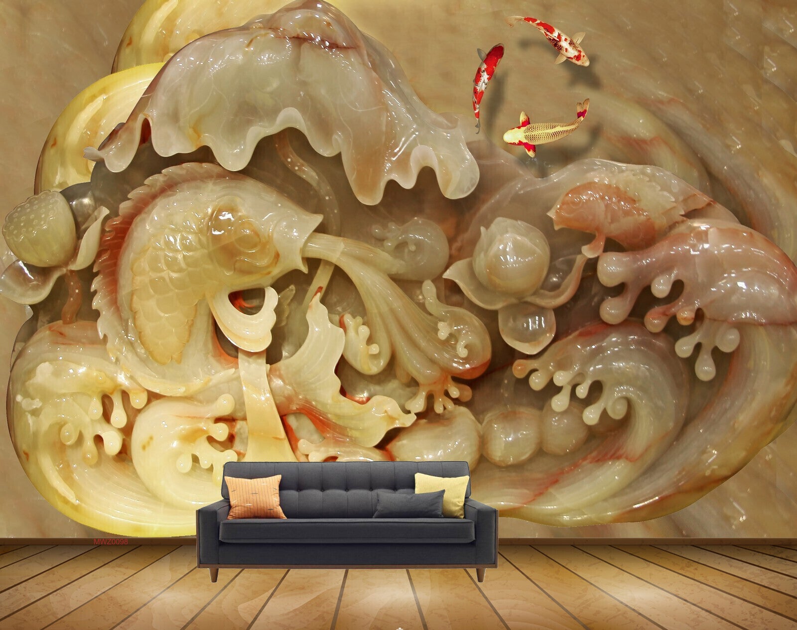 Avikalp MWZ0098 White Green Fishes Flowers HD Wallpaper Avikalp MWZ0098 White Green Fishes Flowers HD Wallpaper