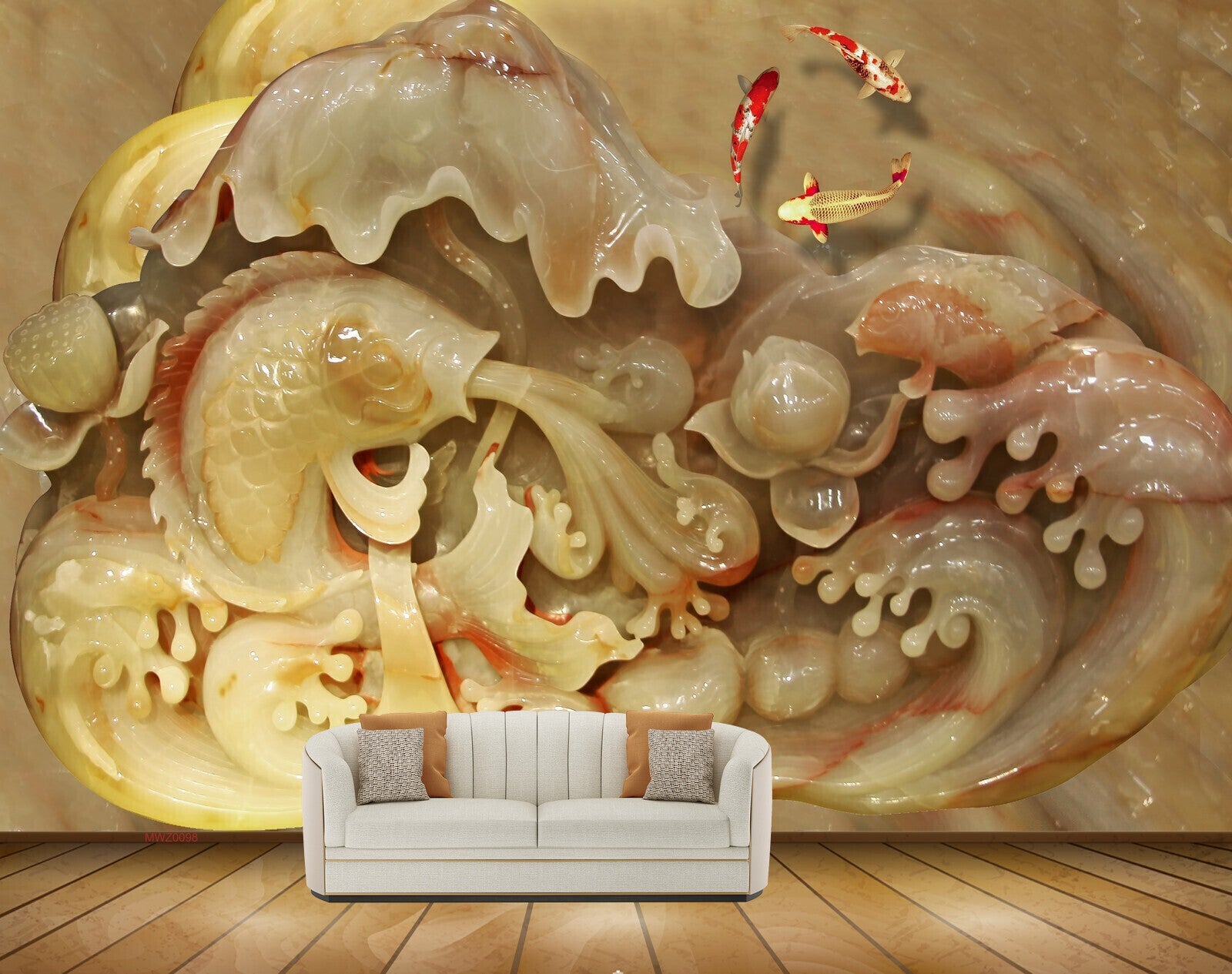 Avikalp MWZ0098 White Green Fishes Flowers 3D HD Wallpaper Avikalp MWZ0098 White Green Fishes Flowers 3D HD Wallpaper