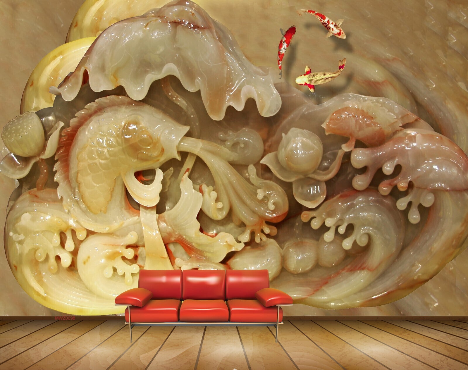 Avikalp MWZ0098 White Green Fishes Flowers 3D HD Wallpaper Avikalp MWZ0098 White Green Fishes Flowers 3D HD Wallpaper