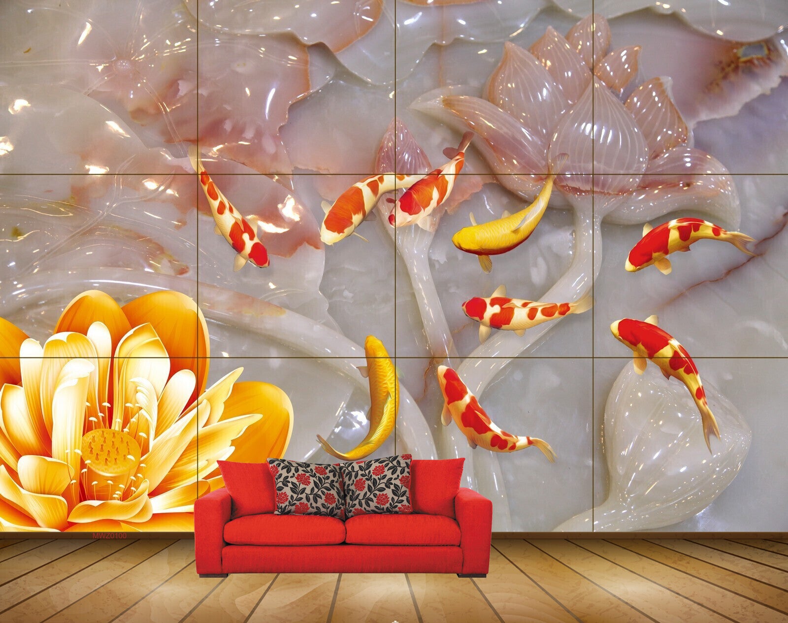 Avikalp MWZ0100 Orange Flowers Fishes HD Wallpaper Avikalp MWZ0100 Orange Flowers Fishes HD Wallpaper