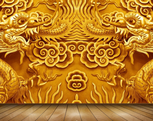 Avikalp MWZ0105 Golden Flowers Snakes Lions 3D HD Wallpaper