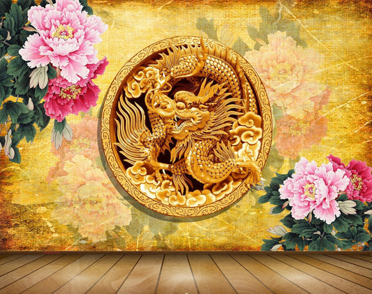 Avikalp MWZ0106 Golden Snakes Pink White Flowers 3D HD Wallpaper