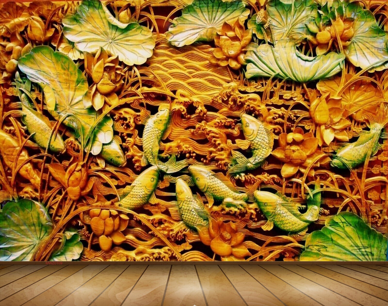 Avikalp MWZ0109 Red Flowers Green Fishes 3D HD Wallpaper Avikalp MWZ0109 Red Flowers Green Fishes 3D HD Wallpaper