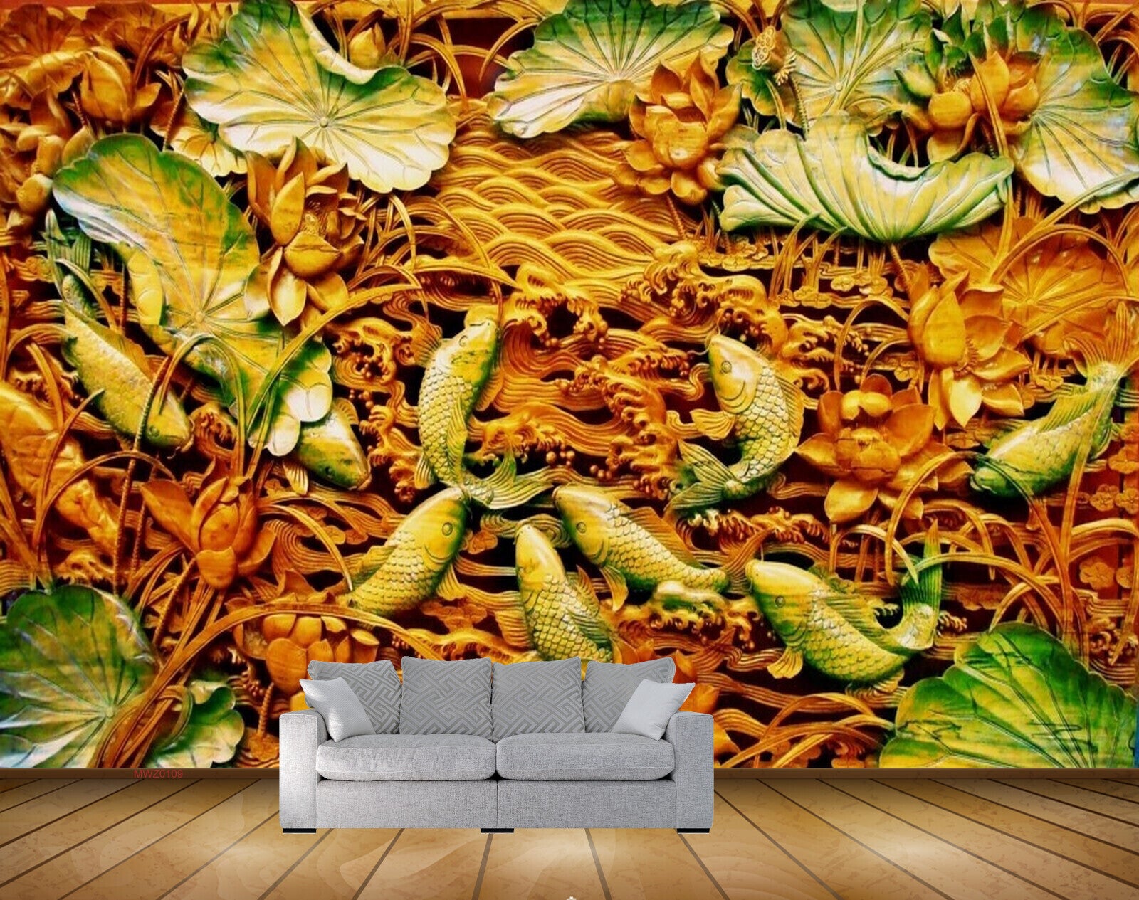 Avikalp MWZ0109 Red Flowers Green Fishes 3D HD Wallpaper Avikalp MWZ0109 Red Flowers Green Fishes 3D HD Wallpaper