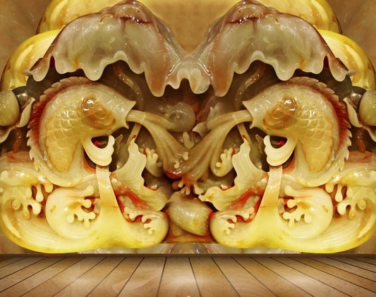 Avikalp MWZ0110 Golden Fishes Shells 3D HD Wallpaper