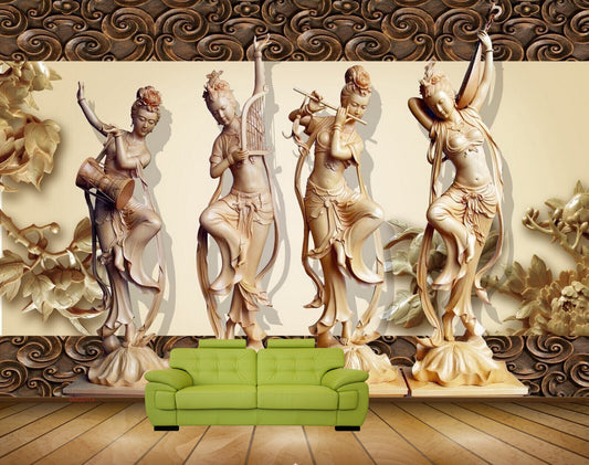 Avikalp MWZ0113 Four Ladies Statues HD Wallpaper