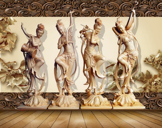 Avikalp MWZ0113 Four Ladies Statues 3D HD Wallpaper