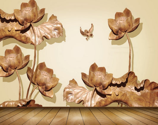 Avikalp MWZ0115 Brown Flowers Bird 3D HD Wallpaper