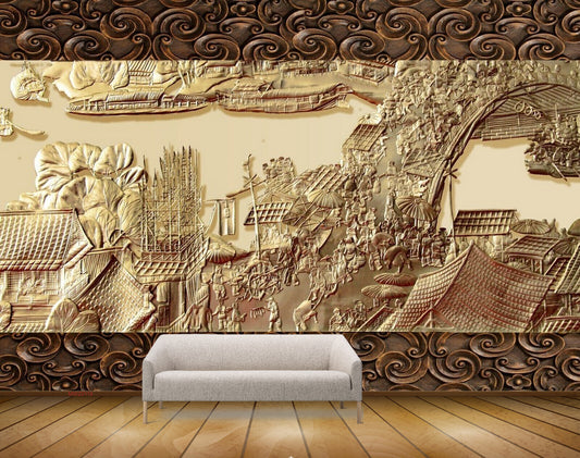 Avikalp MWZ0116 People Rivwer Bridge Houses Boats HD Wallpaper