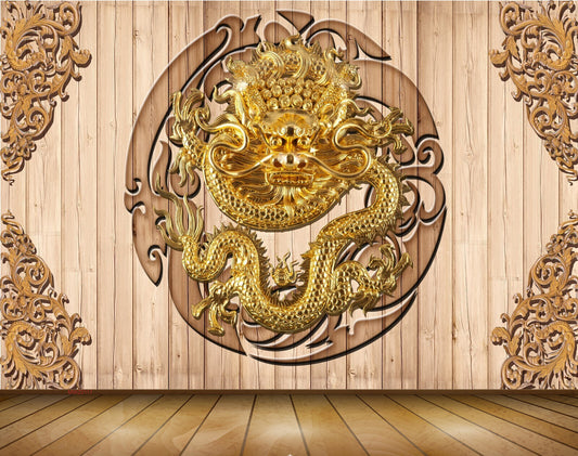 Avikalp MWZ0117 Golden Snake Lion 3D HD Wallpaper