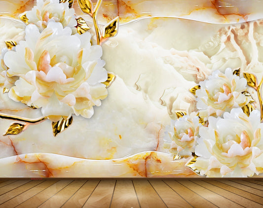Avikalp MWZ0120 White Orange Flowers 3D HD Wallpaper