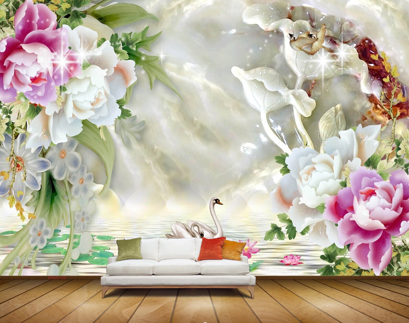 Avikalp MWZ0129 White Pink lotus Flowers Swans Birds HD Wallpaper Avikalp MWZ0129 White Pink lotus Flowers Swans Birds HD Wallpaper