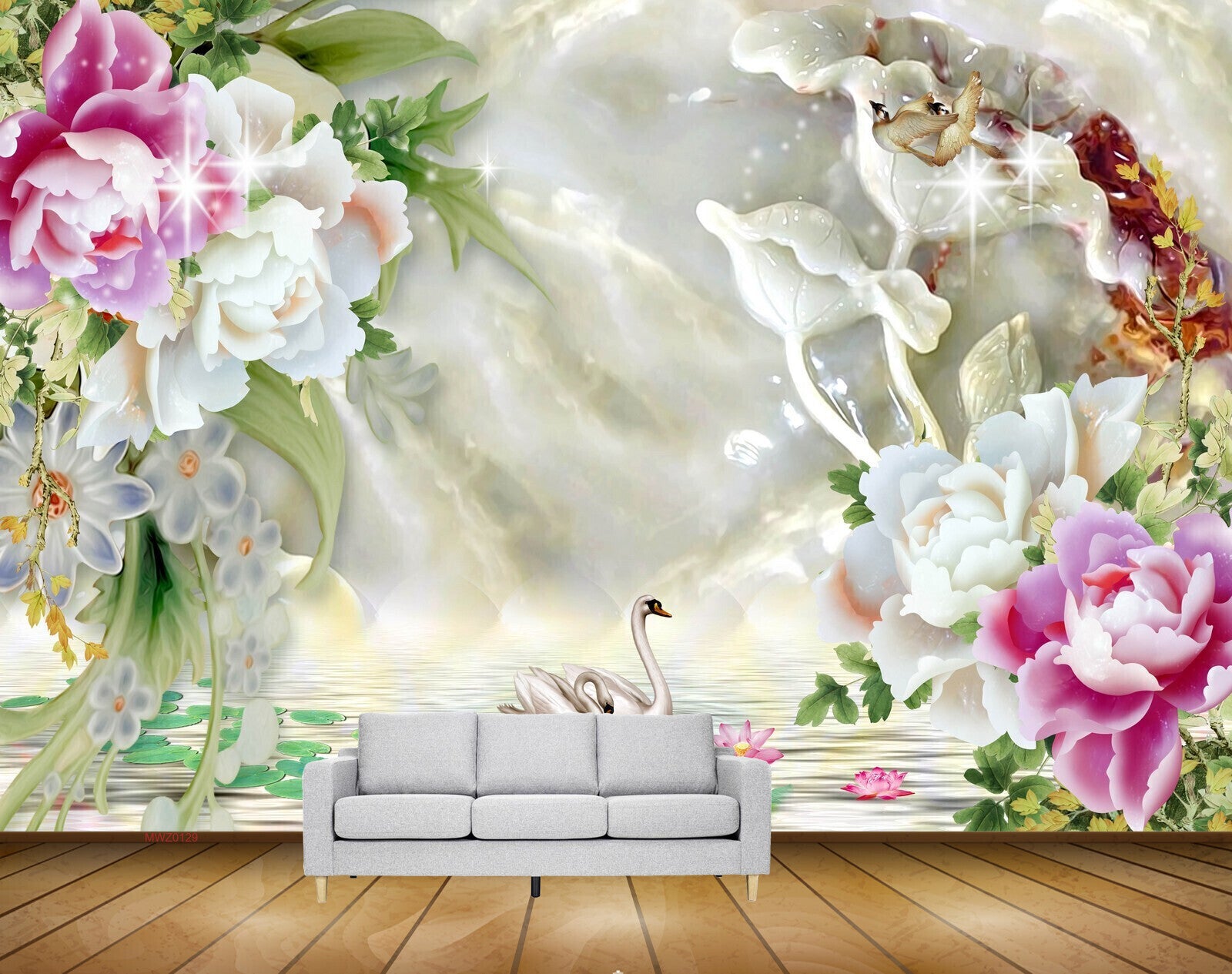 Avikalp MWZ0129 White Pink lotus Flowers Swans Birds 3D HD Wallpaper Avikalp MWZ0129 White Pink lotus Flowers Swans Birds 3D HD Wallpaper