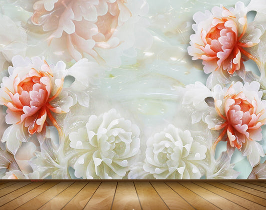 Avikalp MWZ0137 White Orange Flowers 3D HD Wallpaper