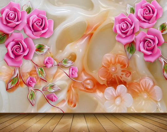 Avikalp MWZ0140 Pink Flowers Leaves 3D HD Wallpaper