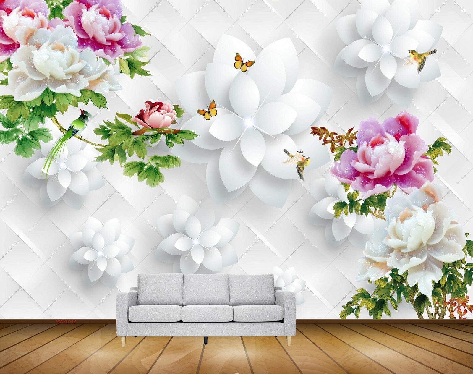 Avikalp MWZ0142 Pink White Flowers Butterflies 3D HD Wallpaper Avikalp MWZ0142 Pink White Flowers Butterflies 3D HD Wallpaper