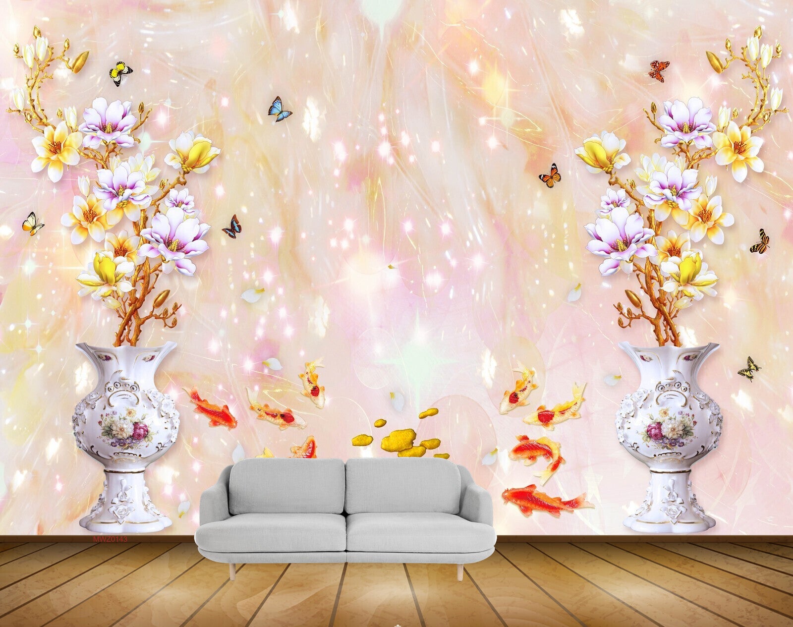 Avikalp MWZ0143 White Pink Flowers Fishes Butterflies 3D HD Wallpaper Avikalp MWZ0143 White Pink Flowers Fishes Butterflies 3D HD Wallpaper