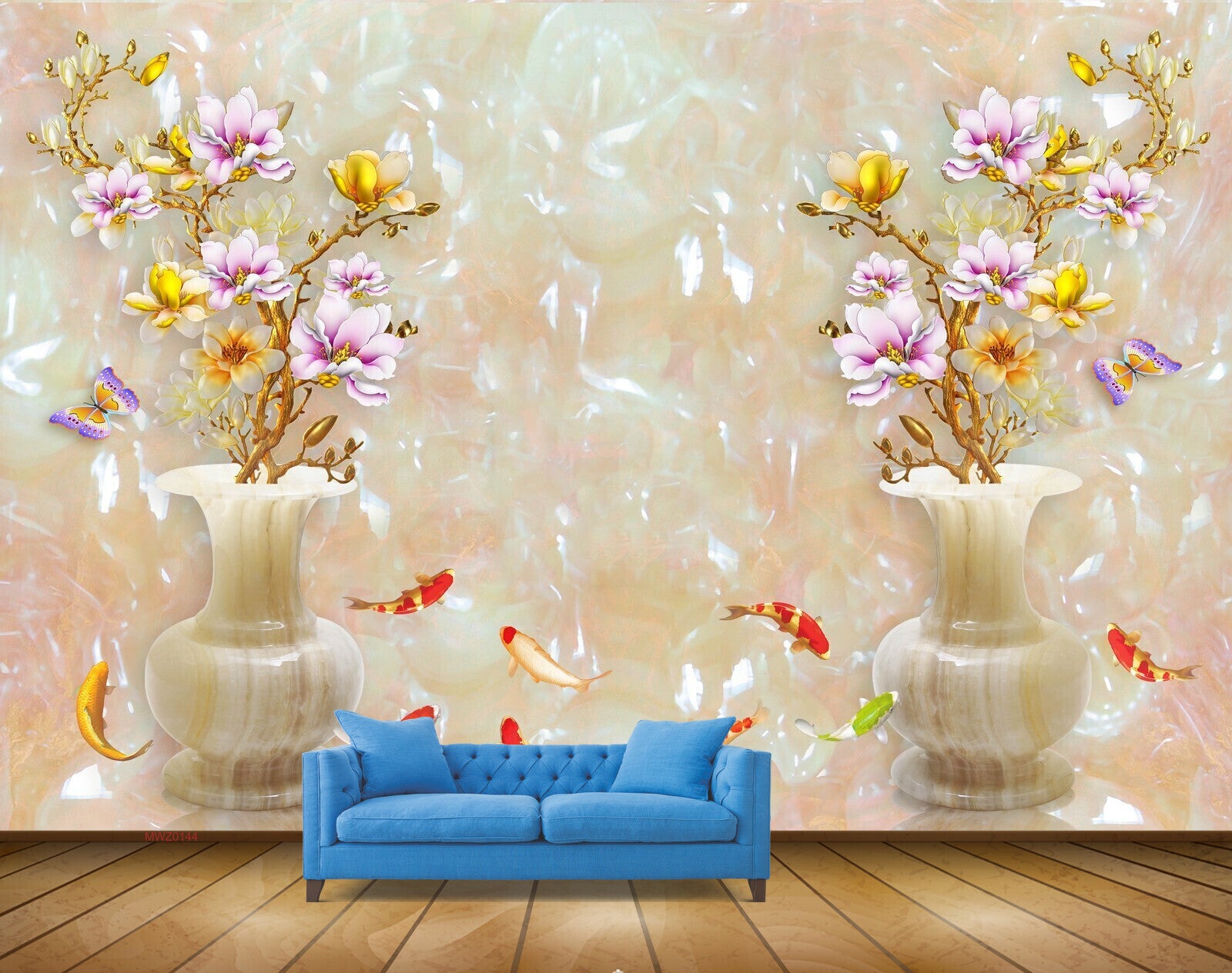 Avikalp MWZ0144 White Pink Flowers Fishes Butterflies 3D HD Wallpaper Avikalp MWZ0144 White Pink Flowers Fishes Butterflies 3D HD Wallpaper