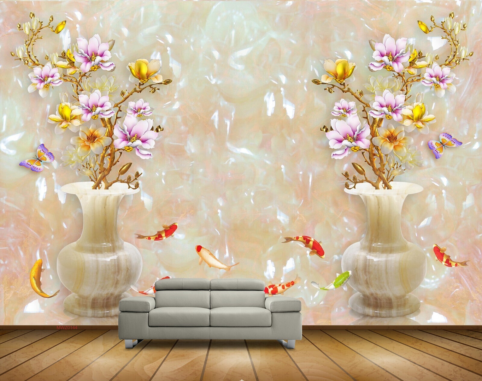 Avikalp MWZ0144 White Pink Flowers Fishes Butterflies 3D HD Wallpaper Avikalp MWZ0144 White Pink Flowers Fishes Butterflies 3D HD Wallpaper