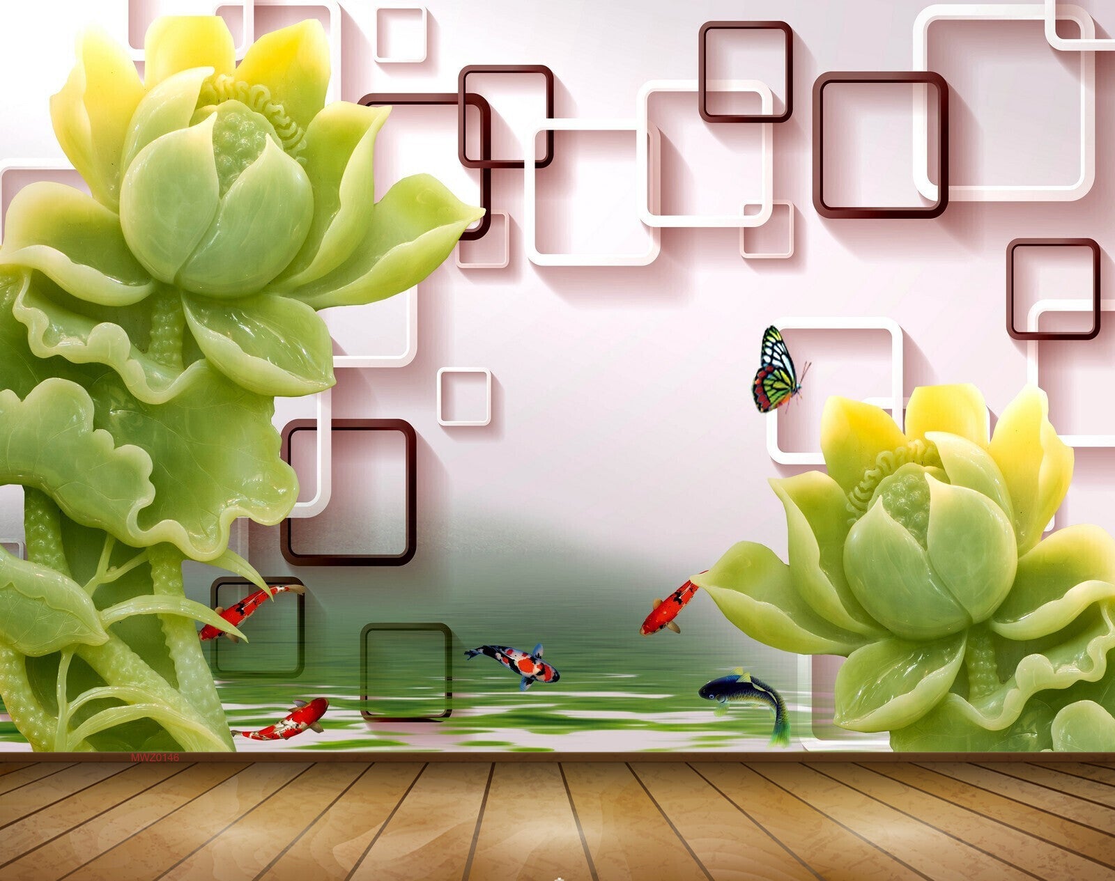 Avikalp MWZ0146 Yellow Green Flowers Butterflies Fishes 3D HD Wallpaper Avikalp MWZ0146 Yellow Green Flowers Butterflies Fishes 3D HD Wallpaper