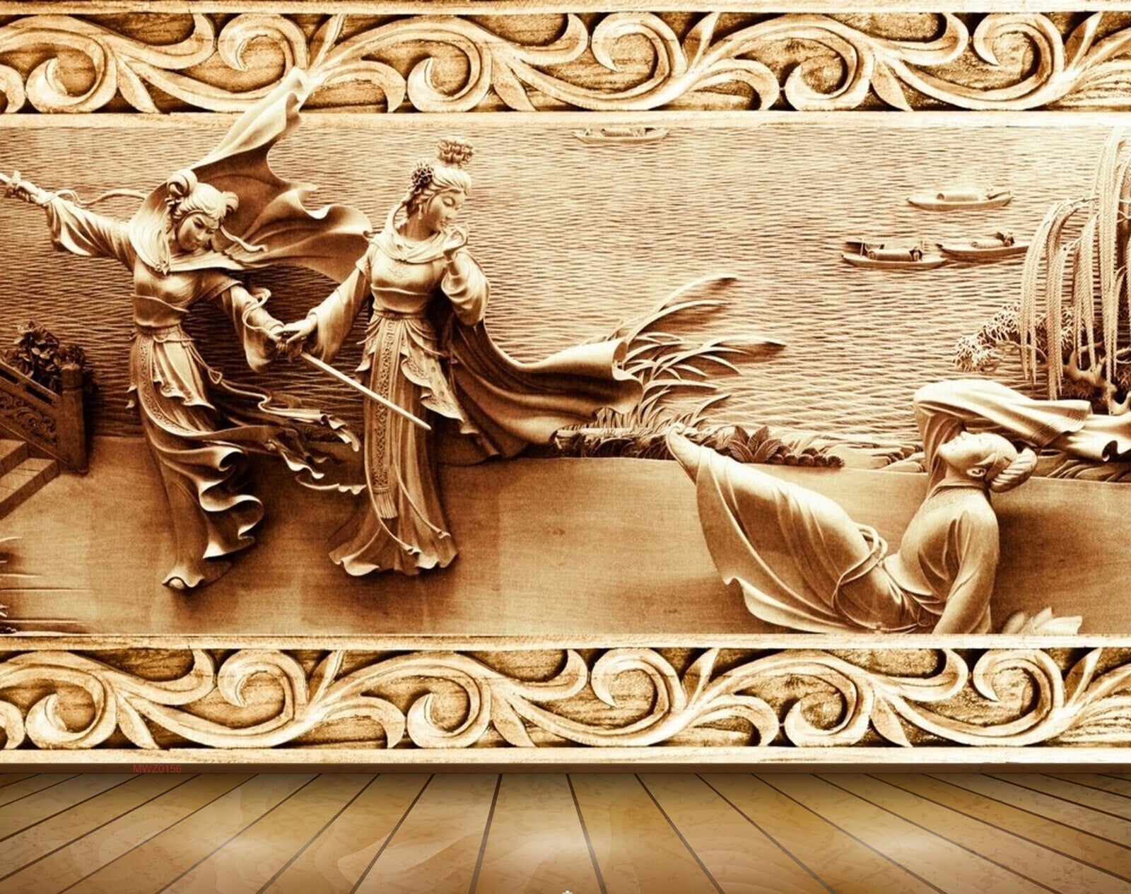 Avikalp MWZ0156 River People Boats Plants 3D HD Wallpaper Avikalp MWZ0156 River People Boats Plants 3D HD Wallpaper