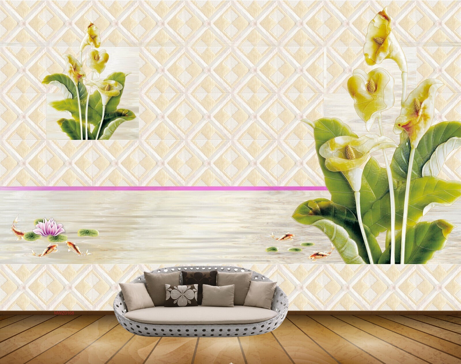 Avikalp MWZ0168 Mustard Flowers Plants Fishes Pink Lotus 3D HD Wallpaper Avikalp MWZ0168 Mustard Flowers Plants Fishes Pink Lotus 3D HD Wallpaper