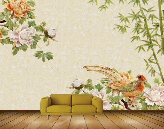 Avikalp MWZ0169 Orange White Flowers Bird Plants HD Wallpaper