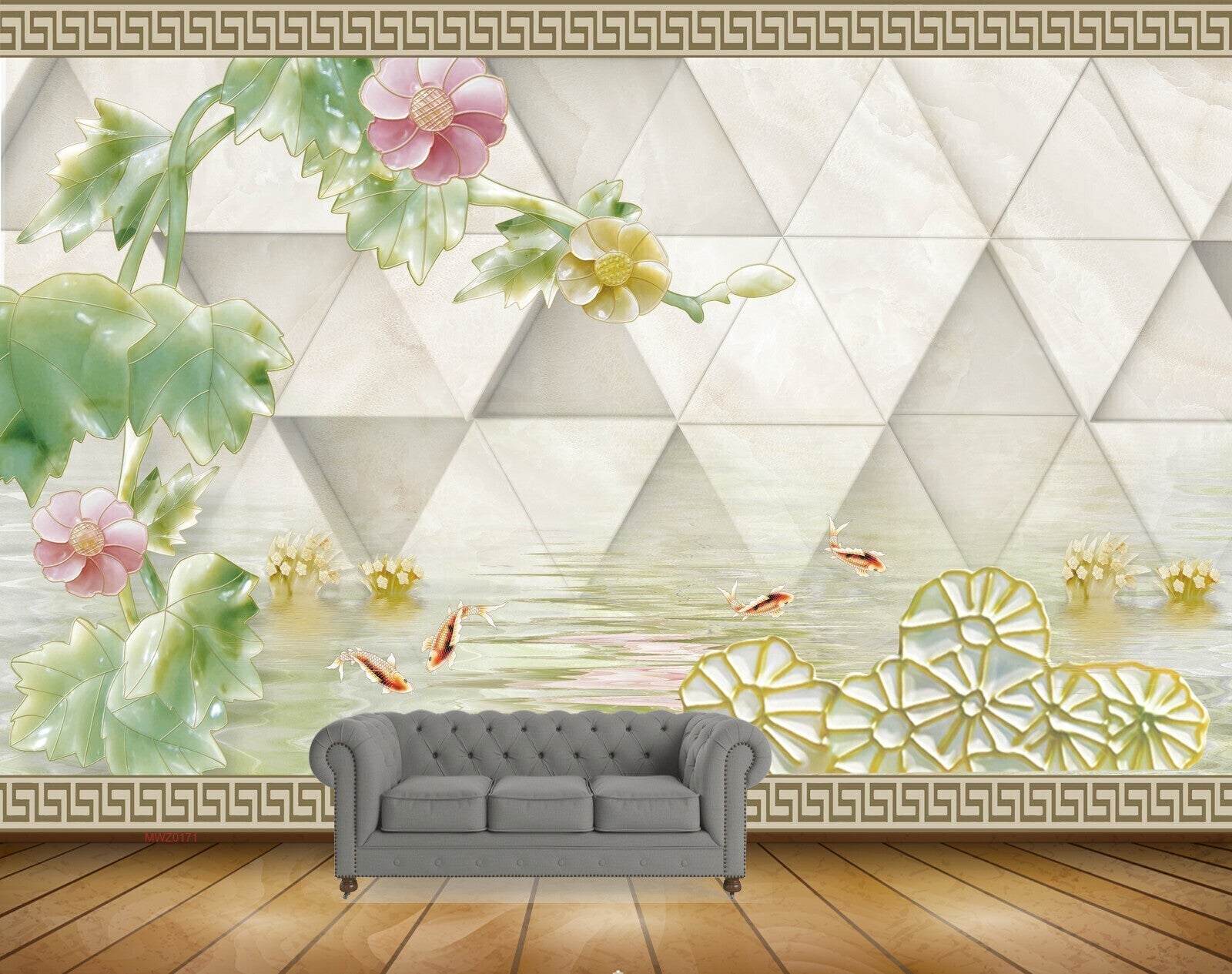 Avikalp MWZ0171 Pink Yellow Flowers Fishes HD Wallpaper Avikalp MWZ0171 Pink Yellow Flowers Fishes HD Wallpaper