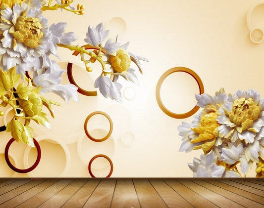 Avikalp MWZ0190 White Yellow Flowers Branches 3D HD Wallpaper