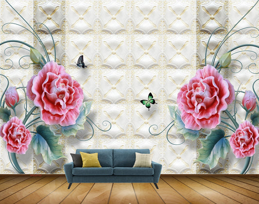 Avikalp MWZ0192 Pink Flowers Butterflies HD Wallpaper