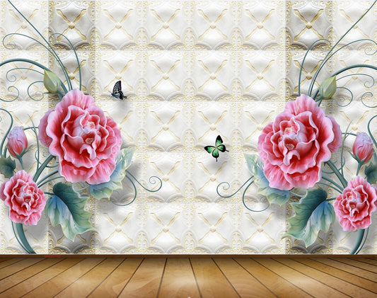 Avikalp MWZ0192 Pink Flowers Butterflies 3D HD Wallpaper