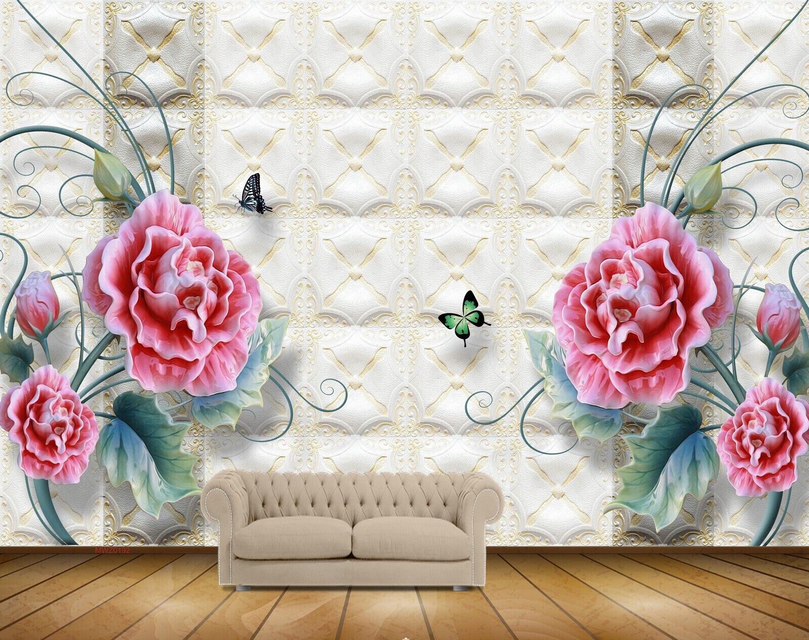 Avikalp MWZ0192 Pink Flowers Butterflies 3D HD Wallpaper Avikalp MWZ0192 Pink Flowers Butterflies 3D HD Wallpaper