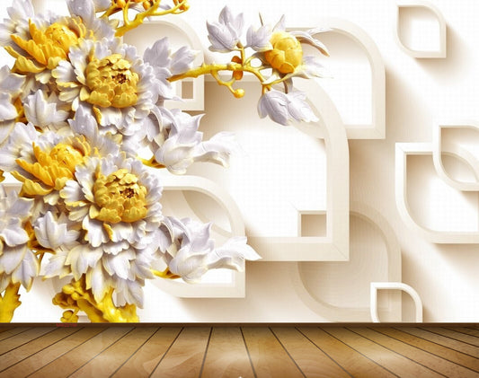 Avikalp MWZ0196 White Yellow Flowers 3D HD Wallpaper