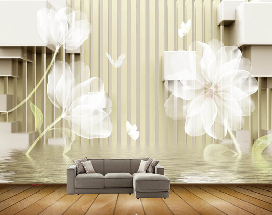 Avikalp MWZ0197 White Flowers Butterflies HD Wallpaper