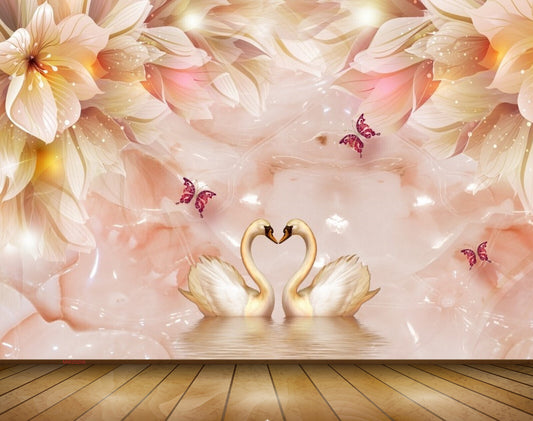 Avikalp MWZ0206 White Yellow Flowers Butterflies 3D HD Wallpaper