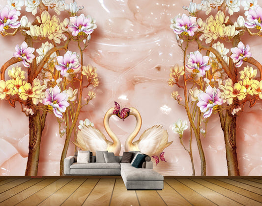 Avikalp MWZ0207 White Yellow Flowers Trees Butterflies HD Wallpaper