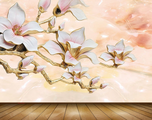 Avikalp MWZ0209 White Pink Flowers Branches 3D HD Wallpaper