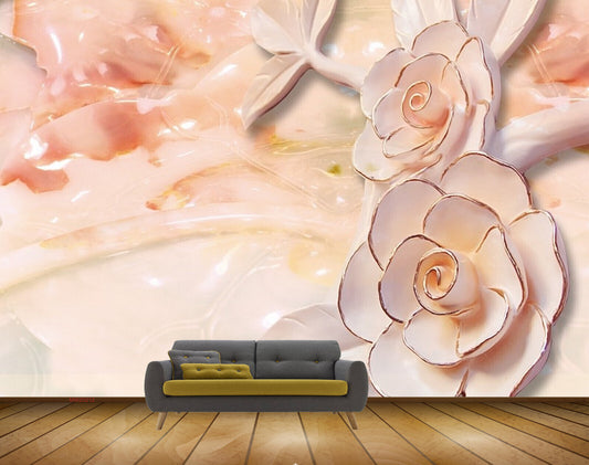 Avikalp MWZ0212 Pink White Flowers Leaves HD Wallpaper