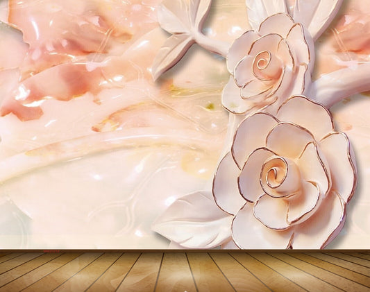 Avikalp MWZ0212 Pink White Flowers Leaves 3D HD Wallpaper