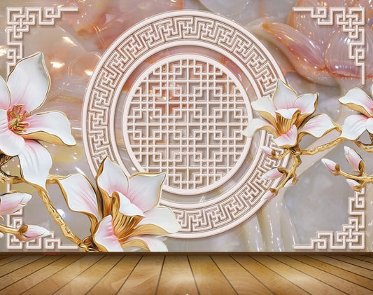 Avikalp MWZ0215 White Pink Flowers 3D HD Wallpaper