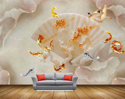 Avikalp MWZ0216 White Flowers Fishes Birds HD Wallpaper