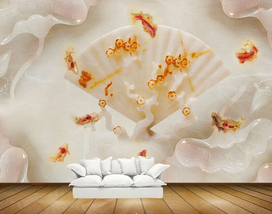 Avikalp MWZ0217 White Orange Flowers Fishes HD Wallpaper